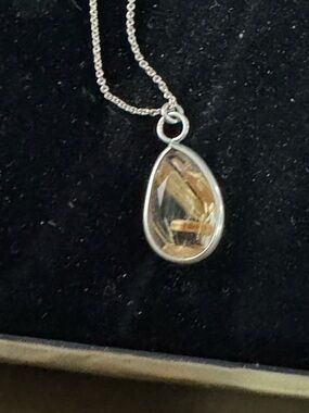 Phoenix Roze Rutilated Quartz pear shape sterling silver necklace NIB